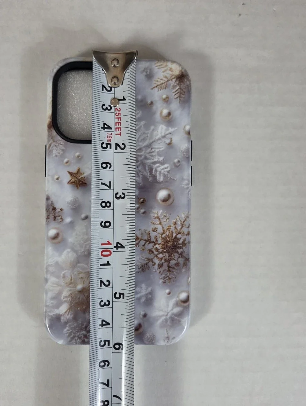 iPhone 15 Pro Cell Phone Case NEW -White & Gold -Snowflakes -Christmas